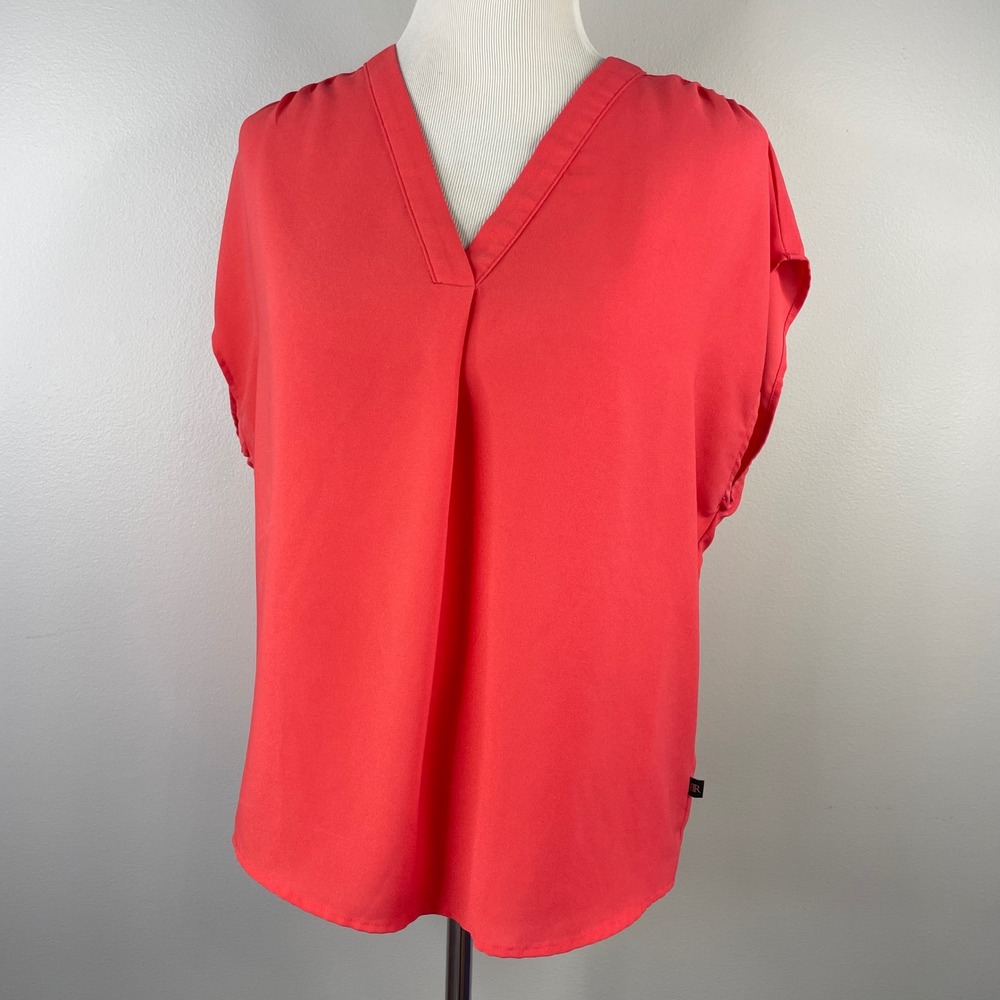 Banana Republic Womens Coral Pink V-Neck Cap Sleeve Crepe Blouse Medium 1764639